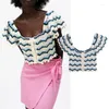 レディースニット2023ファッション女性セクシーな肩の縞模様の編みトップ包帯シングル胸肉ストリートウェア夏の服カーディガン