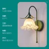 Wall Lamp French Cream Style Glass Blue Flower Master Bedroom E27 LED Sconce Vintage Pathway Indoor Fixture Lighting