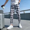 Men's Pants Ankle-Length Plaid Harem Men Clothing Joggers Trousers Japanese Fashion Grey Sweatpants 2023