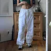 Calças femininas y2k retro cordão joggers sweatpants chique mulheres vintage baggy tecnologia grandes bolsos harajuku solto perna larga calças de carga