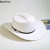 Szerokie brzeg kapelusze wiadra Bauhinia vintage czarny zachodni kowbojski kapelusz dla mężczyzn dżentelmen cowgirl jazz kościół sombrero hombre caps 230907