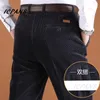 Pantaloni da uomo in velluto a coste a doppia piega da uomo nero marrone Thicke pantaloni larghi a vita alta caldi per l'abbigliamento 2024