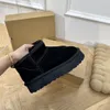 Ultra Mini Plataforma Bota Diseñador Mujer Invierno Tobillo Australia Botas para la nieve Fondo grueso Cuero real Botines cálidos y esponjosos con piel Tamaño 35-44