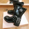 Designer Moto Buckle Biker Boots Cintura con fibbia Trim Stivaletti alla caviglia alti al ginocchio da donna Scarpe LOGO Marrone Nero Vintage Cowboy Punta tonda Tacco grosso Mezzo stivale 2024