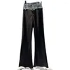 Damesbroek Denim Taille Satijnen Flare Pant Zwart