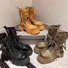 New leather belt buckle big yellow boots work boots platform muffin motorcycle boots ankle boots