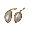 Dangle Earrings Y·YING Natural White Shell Trimmed With Golden Crystal Hook