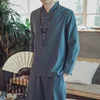 Survêtements pour hommes chinois lin sport deux pièces costume de fête rue mode pantalon à manches longues vêtements de plage