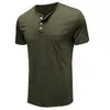 Camisas masculinas 2023 verão botão de manga curta em torno do pescoço cor sólida casual algodão roupas masculinas roupas de negócios