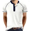 Men's T Shirts Men Clothing 2023 Summer Henley Collar Short Sleeved Tops Tee Fashion Solid Cotton Shirt For