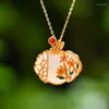 Chains Vintage Enamel Classical Elegant Chrysanthemum Necklace Natural An White Jade Ruyi Pendant National Style Jewelry Gift