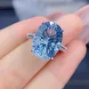 Pierścienie klastra Fajerwerki Big 12 16 mm Natural Blue Topaz Kamień Trendowy Pierścień dla kobiet Real 925 Srebrny srebrny biżuteria Prezent Birthstone