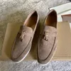 Lp piana skor sommarklänning walk charms mocka loafers moccasins aprikos äkta läder män avslappnad slip på lägenheter kvinnor lyxdesigners platt loro sko