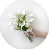 Flores decorativas para boda, novia y dama de honor, ramo de flores de tulipanes de orquídeas artificiales de imitación blancas secas