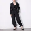 Zweiteilige Damenhose, lässiger Damen-Hosenanzug, weiß, rosa, Reverskragen, langärmlig, Schnürmantel und Hose mit hoher Taille, weiblicher Mode-Blazer