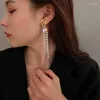 Dingle örhängen 2023 Heart Crystal Luxury Long Tassel Pearl Korean Fashion Earring Party Girls Ear Clip Jewelry