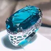 Wedding Rings Exaggerated Large Zircon Ring Women 925 Stamp Party Birthday Gift Oversized Blue Main Stone Ring 230907