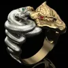 Solitaire Ring Punkboy Creative Rings for Men Snake Tiger Panther Battle Fighting Design Male Ring Punk Fashion Hip Hop Animal Party Jewelry 230907