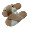 Slippers Furry Slippers Women Winter House Patchwork Intersect Cross Flat Non-Slip Warm Indoor Floor Shoes Ladies Flip Flops X0905