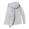 남성 재킷 얇은 긴 소매 버튼 코트 수컷 가을 플러스 라벨 멀티 포켓 선 스크린 의류 단색 재킷 후드 코트