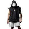 Débardeurs pour hommes 2023 Couverture décontractée Sports Hip-Hop Style Sans manches Gilet à capuche Chemise ample Gym Top Hommes