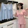 Damska odzież sutowa 2023 Autumn Long Rleeve seksowna bielizna z dekoltem bawełniana piżama dla kobiet koreańskie słodkie kokardą pajamę odzież domową odzież domowa