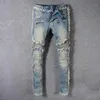 Heren Jeans Vintage Gewassen Denim Fringe Biker Voor Moto Mode Slim Fit Rechte Patchwork Broek Grote En Lange Broek2510