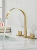 Kitchen Faucets Wash Basin Faucet Bathroom Double Handle And Cold Adjustable Square Brushed Gold