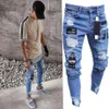 Neue Herren-Röhrenjeans, lässig, Biker-Denim, zerrissen, Hip-Hop, zerrissene Hosen, ausgewaschen, geflickt, beschädigt, Jeans, Slim-Fit, Streetwear2899