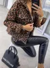 Jaquetas femininas leopardo denim jaqueta mulheres outono vintage casaco feminino casual solto manga longa senhoras streetwear lapela botões shacket