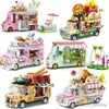Blocos peças cidade outing ônibus compatível campista acampamento carro modelo blocos de construção conjuntos brinquedos para meninas r230907