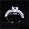 Band Rings Fashion Square Zircon Cz Ring White Cubic Finger Engagement Fit 6 To 10 For Women Jewelry Party Gift Drop Delivery Dhnhm Dhxnr