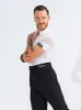 Stage Wear Mâle Blanc Latin Dance Shirt Compétition Professionnelle Pratique d'été Tango Ballroom Waltz Performance Tops DL10867