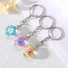 Keychains Ball Natural Real Dried Flower Daisy Clover Petal Glass Pendant Key Chain Metal Hoop Ring Holder Party Gift