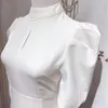 カジュアルドレスプロのランタンスリーブ包まれたヒップスカート女性ファッションセレブリティスリムフィットの気質途中の長さスタンディングネックホロー