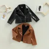 Jackets Kids Infant Baby Unisex PU Leather Jacket Long Sleeve Turn-down Collar Zipper Closure Casual Outwear for Girls Boys 1-5T 230906