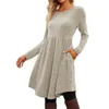 Casual Dresses Women's Solid Color Pocket Round Neck Long Sleeve Swing Cute Cocktail For Women Pregnancy Shirt Dress