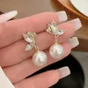 Dingle örhängen 925 silvernål kristallfjäril för kvinnor koreanska smycken 2023 trender lyxiga kvinnors pärla dropp 2z40