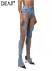 Jeans Femme DEAT mode femmes jean taille haute spirale évider maille conception sens couture fente Denim pantalon automne WY140 230826