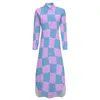 Casual Dresses Retro Mod Dress Abstract Checkerboard Streetwear Sexy V Neck Elegant Chiffon Long Sleeve Clothing Big Size