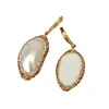 Dangle Earrings Y·YING Natural White Shell Trimmed With Golden Crystal Hook