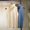 Kvinnors tröjor Elegant Streetwear Turtleneck ärmlös tröja Summer Autumn Slim Stretchable Solid Color Basic Pullover Jumper Top