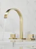 Kitchen Faucets Wash Basin Faucet Bathroom Double Handle And Cold Adjustable Square Brushed Gold