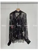 Kvinnors blusar Top End Women Foral Printed Real Silk Long Sleeve Scarf V-Neck Blouse Elegant Lady All Match Black Shirts