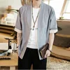 Camisas casuales para hombres Lino Japonés Kimono Un botón Cardigan Chaqueta Estilo antiguo Camiseta para hombres Camiseta de gran tamaño Ropa Y2k Tops