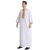 Etnik Giyim Üç Çeyrek Kollu V Yağ Nakış Erkekler Robe Jubba Thobe Müslüman İslam Ramazan Dubai Kaftan Thawb Elbise
