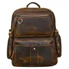 Backpack Leather 2024 Handmade Genuine Back Pack Top-handle School Bag Knapsack Tas Retro Travel