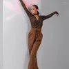 Stage Wear Modern Dance Pants 2023 Thick Drawstring High Waist Trousers Women Latin Practice Clothes Costumes SL5709