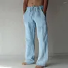 Calças masculinas verão cor sólida algodão linho homens minimalista básico casual cordão calças finas oversize solto perna reta calça