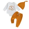 Set di abbigliamento Born Baby Boy Girl Vestiti di Halloween Cutest Pumpkin Manica lunga Pagliaccetto Top Pantaloni Cappello Set 3 pezzi Abiti